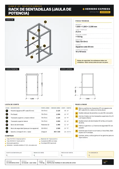 Plano: Rack de sentadillas